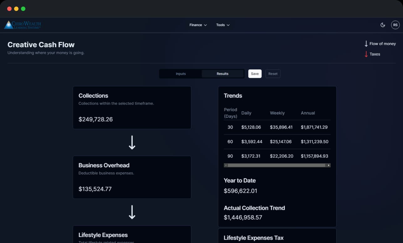 Mock of Creative Cash Flow feature in Wealth Accelerator
