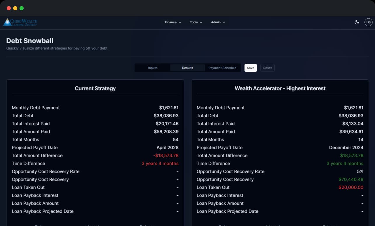 Mock of Debt Snowball feature in Wealth Accelerator